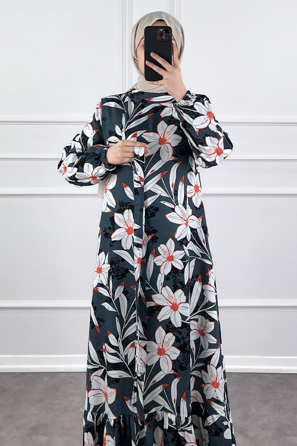 Zambak Elbise - Petrol Mavisi