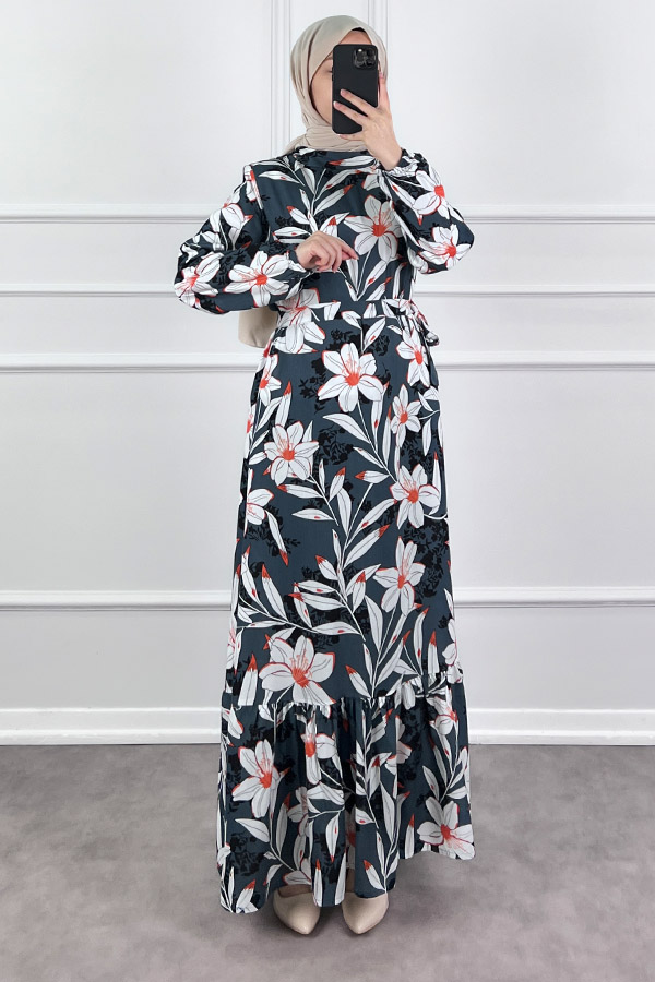 Zambak Elbise - Petrol Mavisi