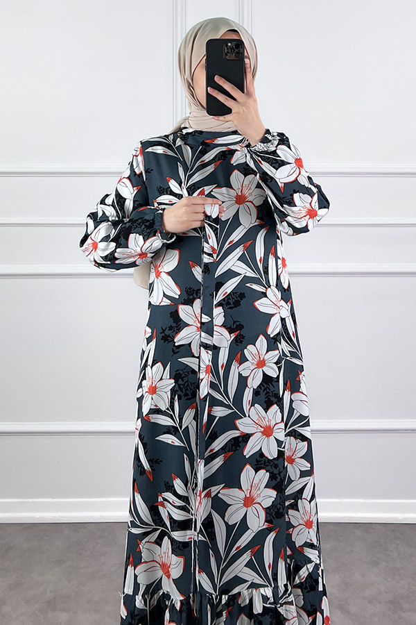 Zambak Elbise - Petrol Mavisi