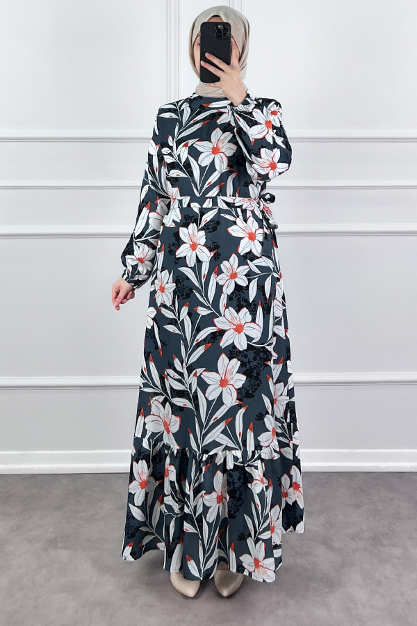 Zambak Elbise - Petrol Mavisi