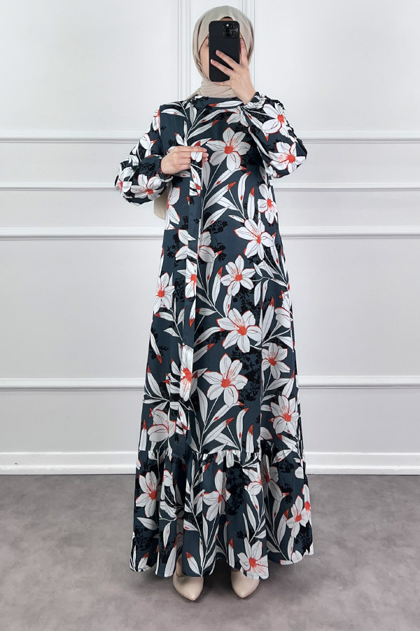 Zambak Elbise - Petrol Mavisi