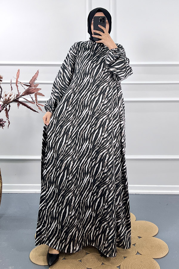 Zebra Desen İpek Saten Elbise