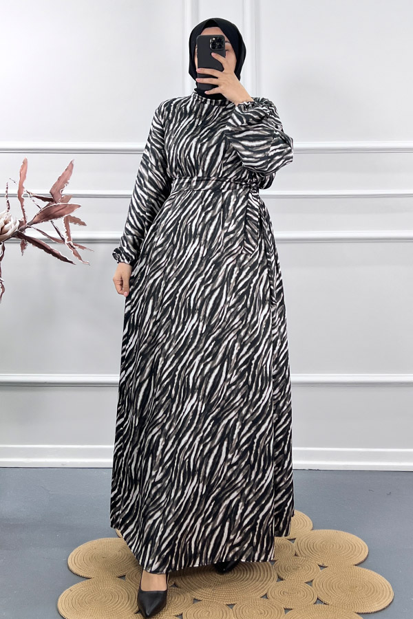 Zebra Desen İpek Saten Elbise