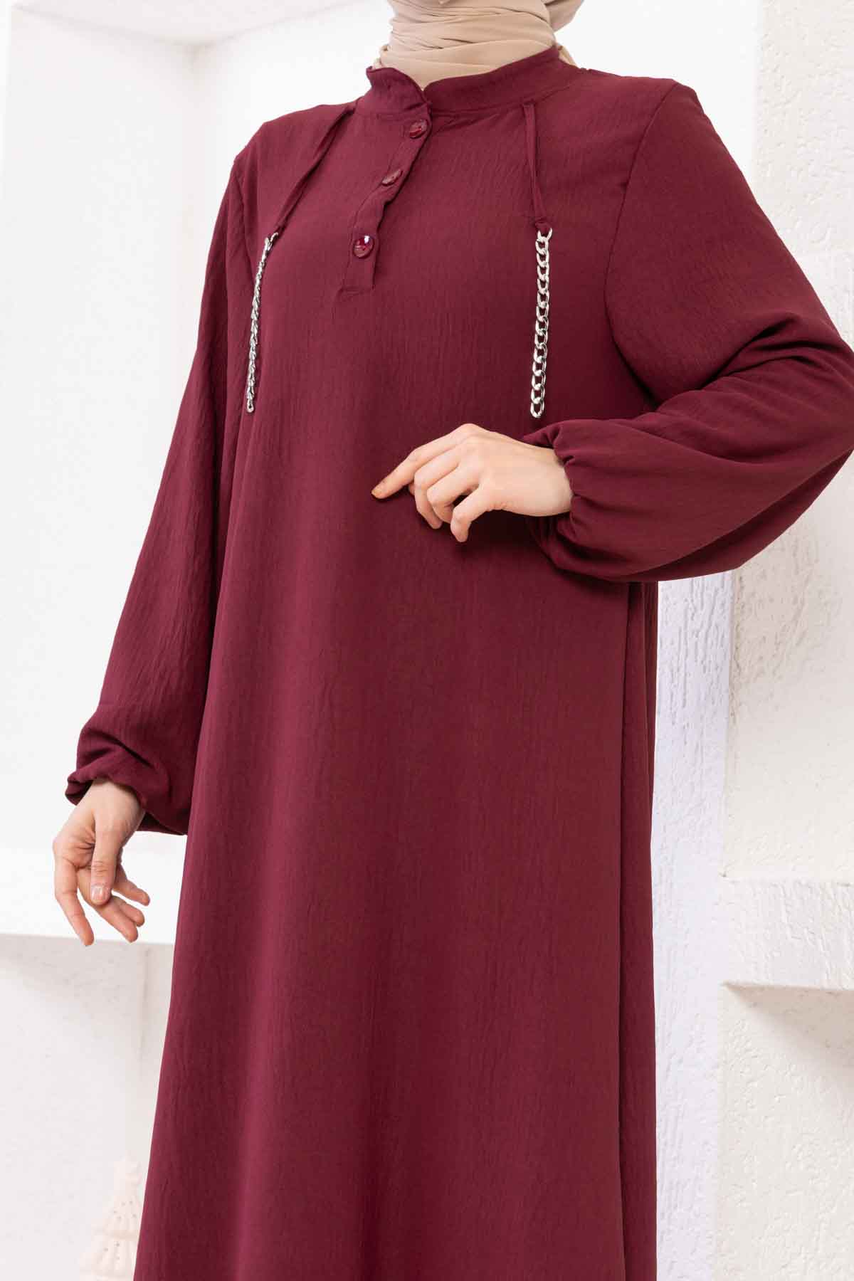 Zincir Detaylı Ayrobin Elbise - Bordo