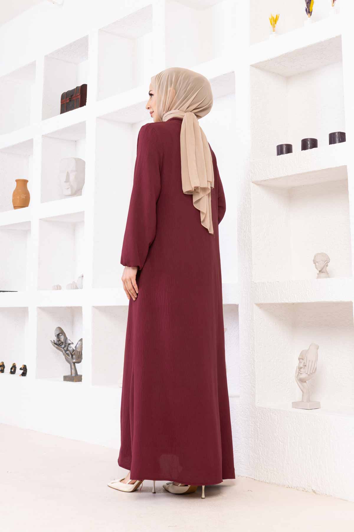 Zincir Detaylı Ayrobin Elbise - Bordo