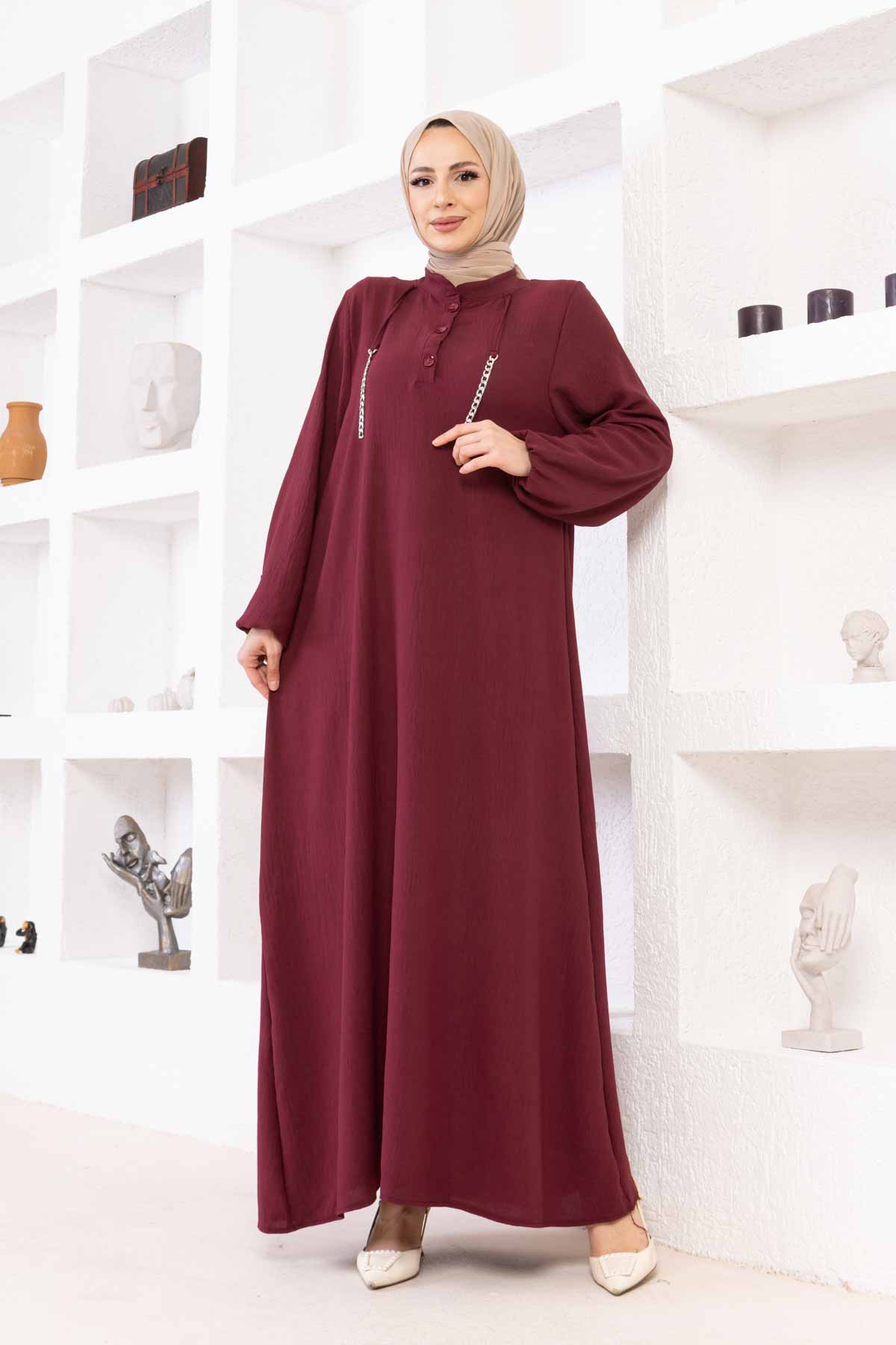 Zincir Detaylı Ayrobin Elbise - Bordo