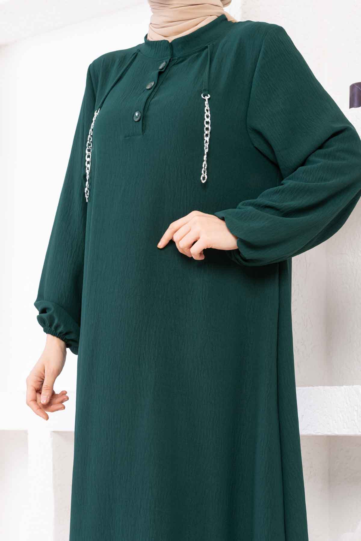 Zincir Detaylı Ayrobin Elbise - Çam Yeşili