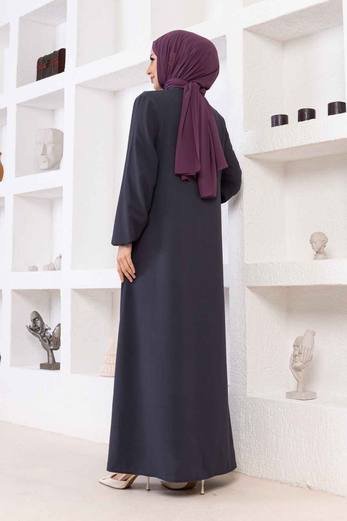 Zincir Detaylı Ayrobin Elbise - Füme