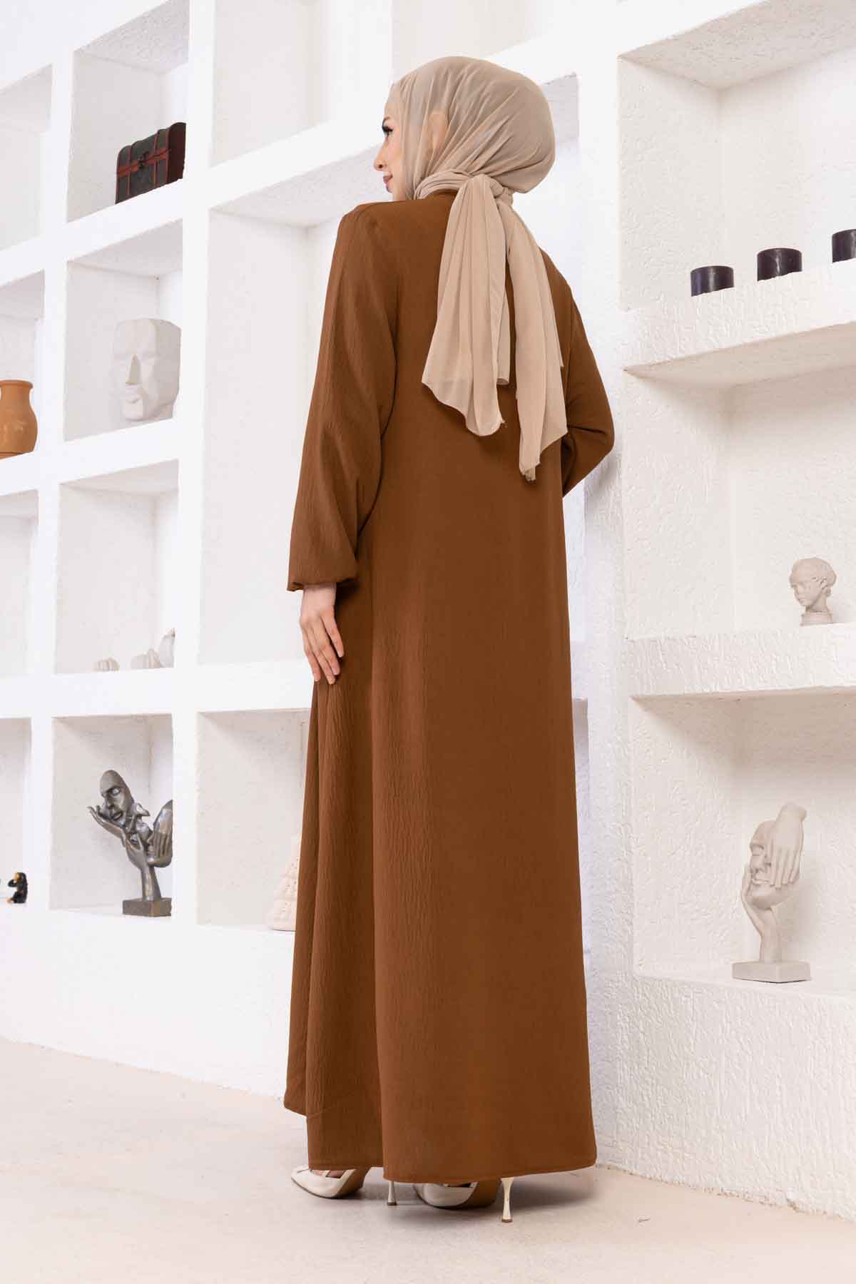 Zincir Detaylı Ayrobin Elbise - Sütlü Kahve