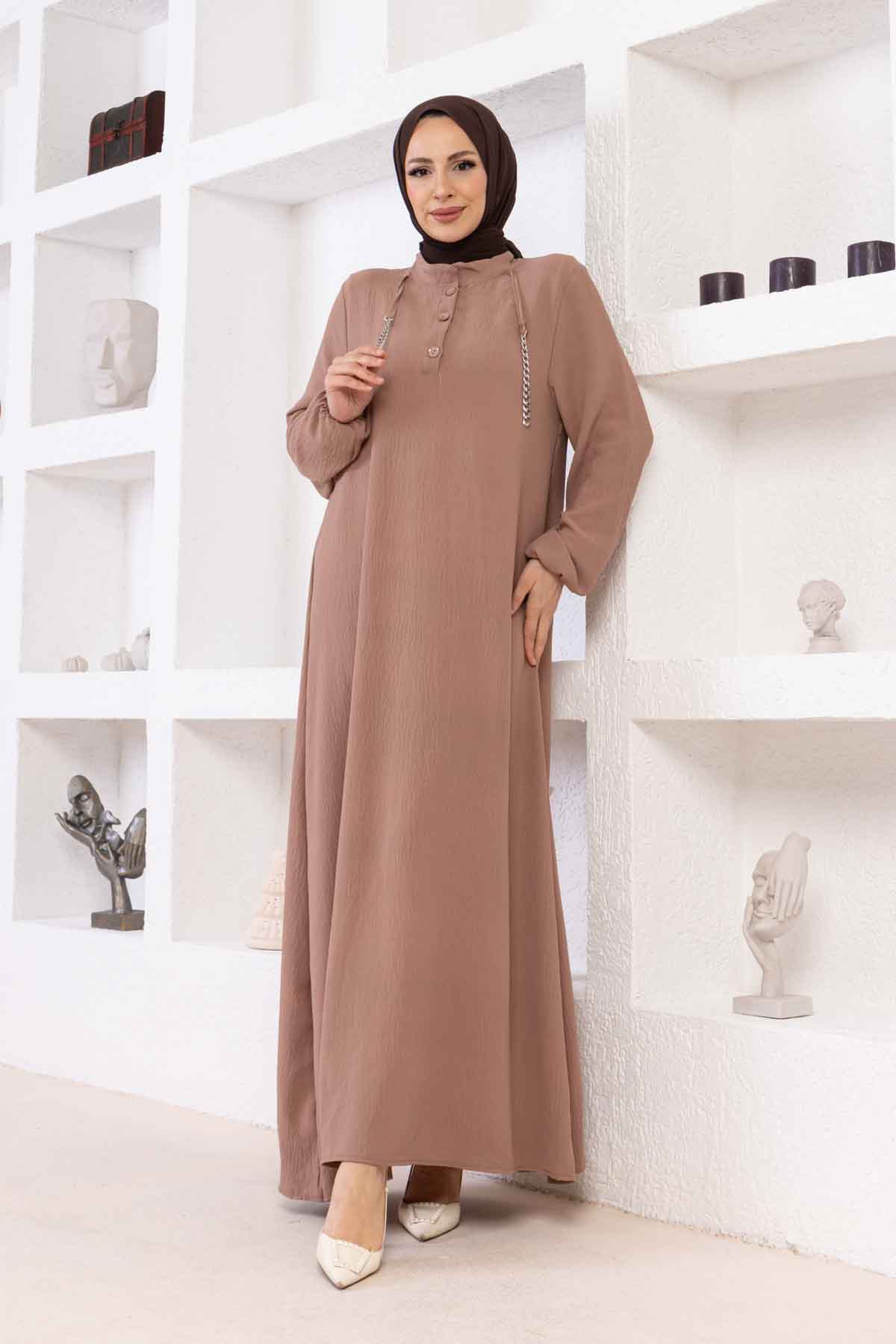 Zincir Detaylı Ayrobin Elbise - Vizon