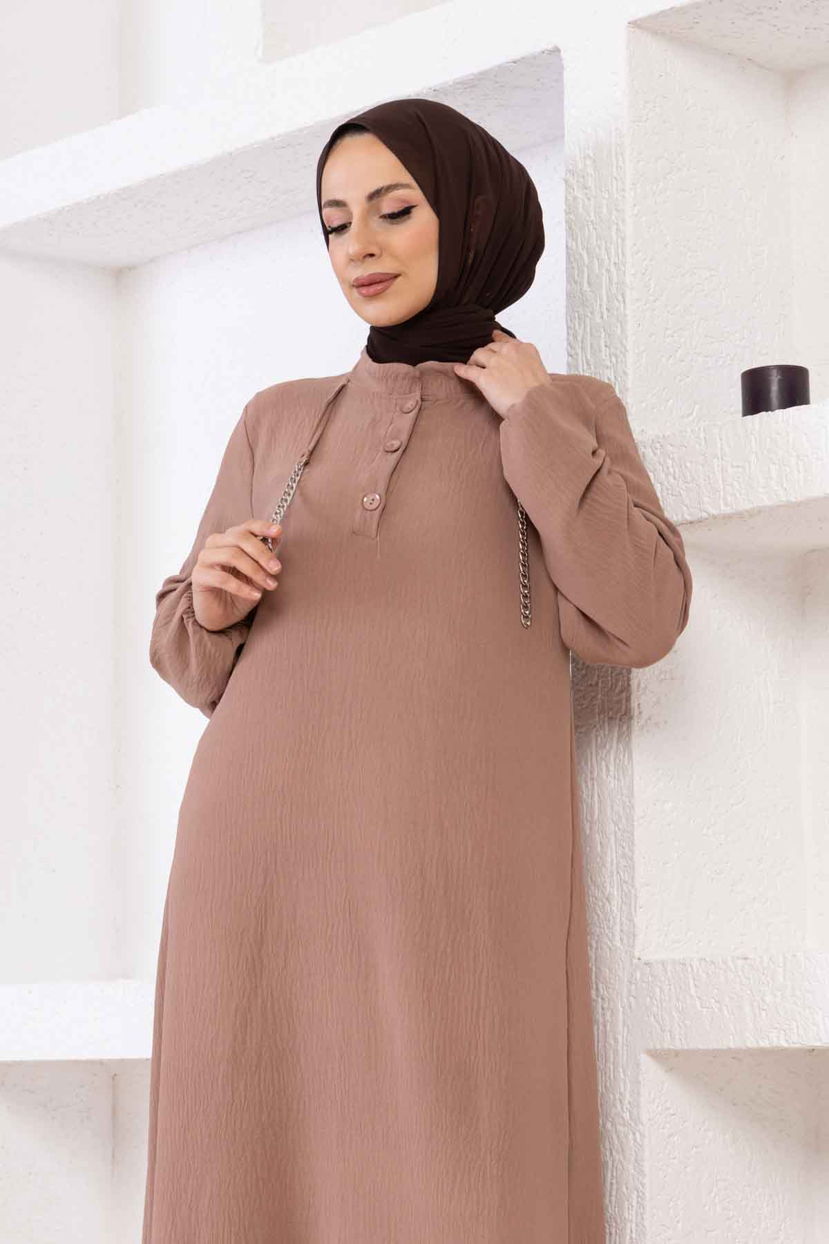 Zincir Detaylı Ayrobin Elbise - Vizon