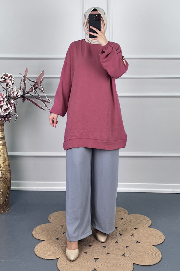 Zincir Detaylı Tunik - Pudra Zincir Detaylı Tunik - Pudra